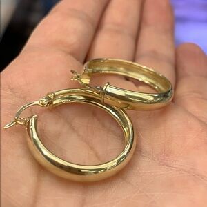 10k Solid Gold 1”inch or 1/2” plain Hoop Earrings
